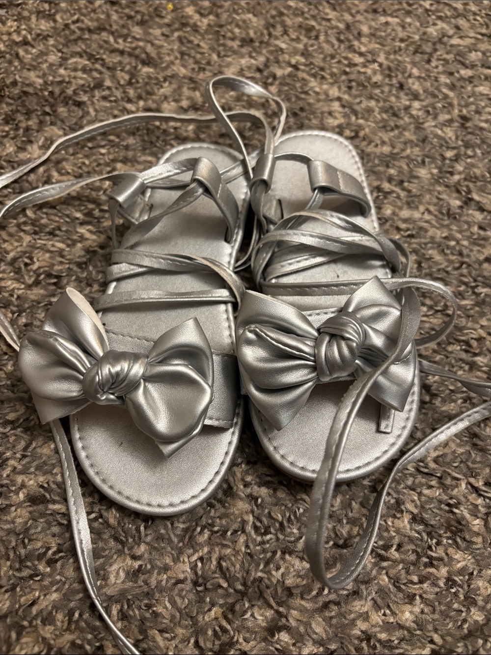 SHEIN Girls Metallic Silver Bow Lace-Up Sandals